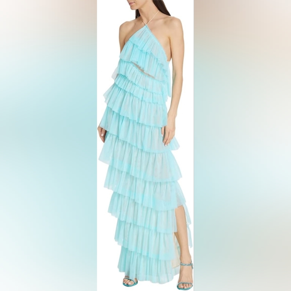 The Bar Style Henri Tiered Tulle Halter Maxi Dress